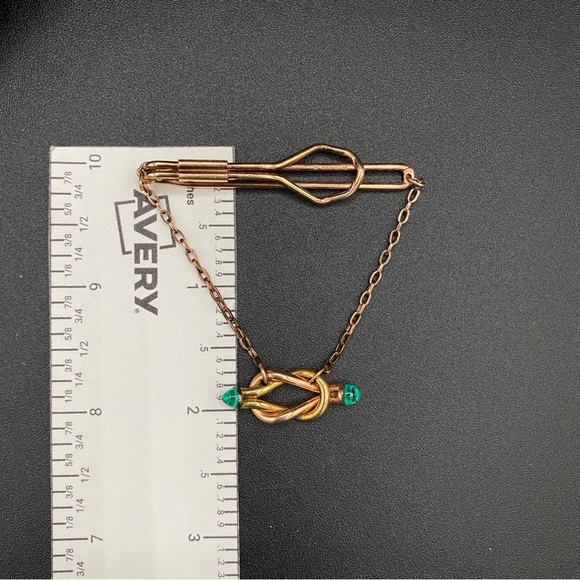 Vintage Mid Century Wedding Two Tone Love Knot Tie Bar Chain - Picture 13 of 15